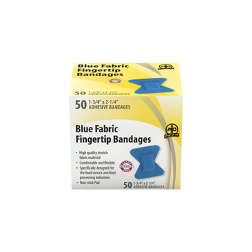 Blue Food Prep Large Fingertip Cloth Bandages (Bag of 40)